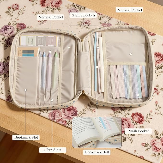 Quilted Bible Cover Case for Women, Elegant Floral Bible Carrying Case with Study Supplies, Large Bible Bag Journaling Kit for Church & Christian Gift