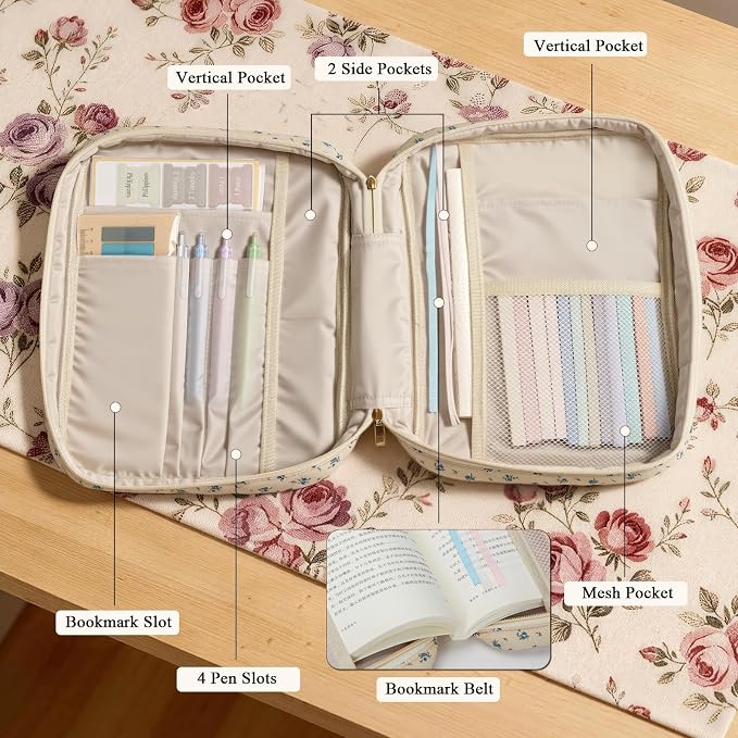 Quilted Bible Cover Case for Women, Elegant Floral Bible Carrying Case with Study Supplies, Large Bible Bag Journaling Kit for Church & Christian Gift