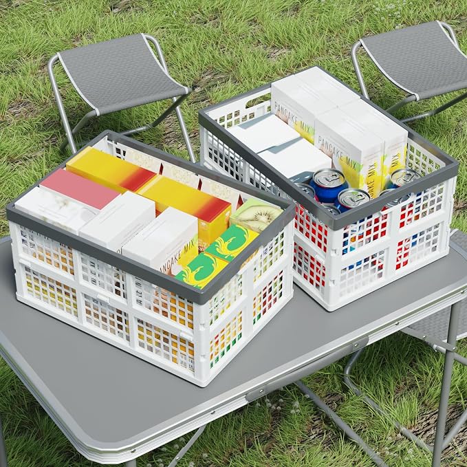 4-Pack 30 L Plastic Collapsible Crates, Stackable Storage Bins