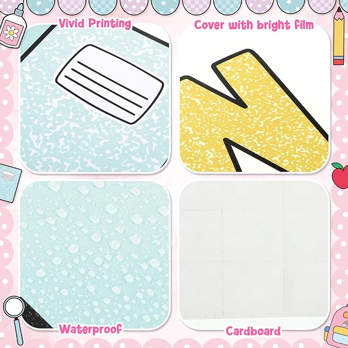 Kinlop First Day of School Bulletin Board Welcome Back to School Classroom Bulletin Board Set Pastel Pencil Notebook Schoolbag Paper Cutouts for Chalkboard Wall Decor for Teacher Preschool Elementary