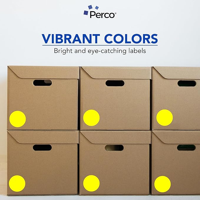 Perco Fluorescent Yellow 3-Inch Round Circle Dot Sticker Labels - Multi-Roll Pack (3 Rolls, 500 Labels Each) - Permanent Adhesive, Vibrant Colors, Strong Hold - Perforated for Easy Use - Made in USA