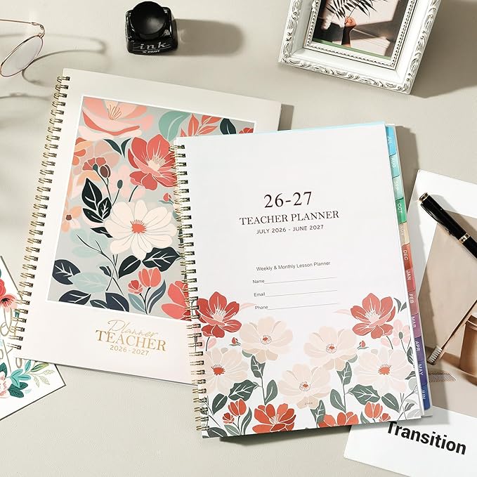 Teacher Planner 2026-2027 - 2026-2027 Teacher Planner, Weekly & Monthly Lesson Planner, July 2026 - June 2027, 8.5" x 11", Colorful Monthly Tabs, Twin-Wire Binding, Back Pocket