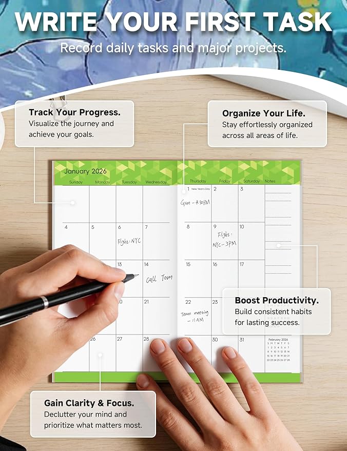 Pocket Calendar 2026-2028 Floral Series, Monthly Planner Jan 2026 to Jul 2028 (3.7" x 6.7") Perfect Purse Calendar, Pocket Agenda with Protective Plastic Sleeve-Blue Floral