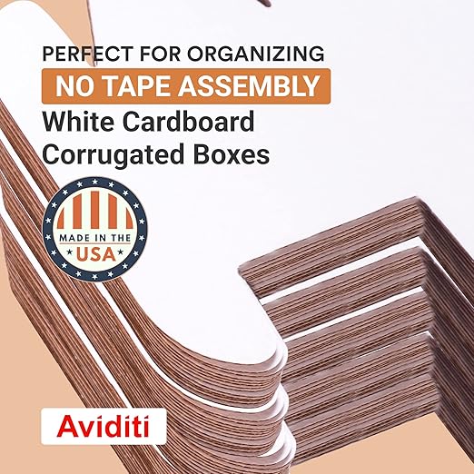 AVIDITI Corrugated Cardboard Storage Bins Holder 12" x 12" x 4.5" (50 Pack), Open Top Durable and Ideal for Organizing Parts Bin Work Areas Packing Moving and Storage - White, 50 Pack