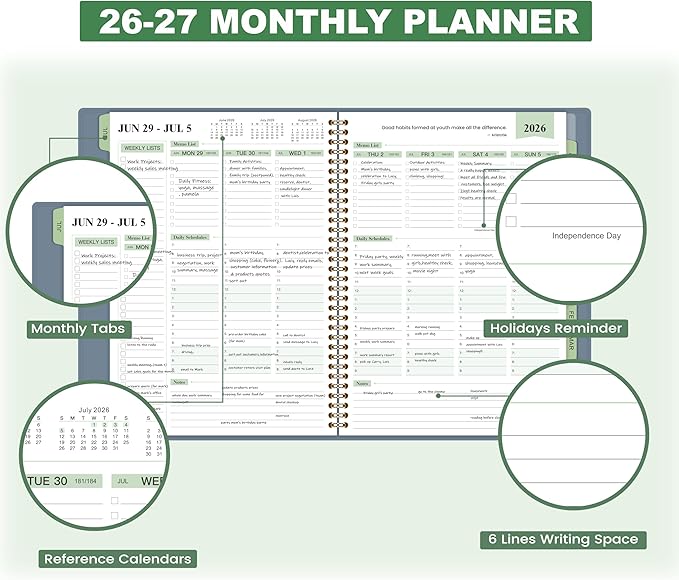 Appointment Book 2026-2027- Business Planner, JUL 2026 - JUN 2027,Planner 2026-2027, 3-Tier Schedule Planner, 8.74" x 11.38", 60 Minutes Intervals + Monthly Tabs + Leather Cover + Pocket - Pea Green