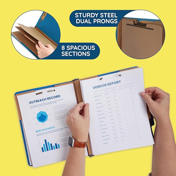 Blue Summit Supplies Dark Classification Folders, 3 Dividers, Letter Size with 2 Inch Tyvek Expansions, Use for Organizing Medical Records & Client Files, Great as Lease Folders, 10 Pack