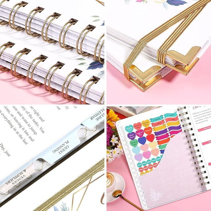 Wedding Planner - Wedding Planner Book and Organizer for The Bride with 5 Tabbed Sections, 6.5" x 8.75", Hardcover with Metal Corner + 5 Inner Pocket + Notes Pages - Purple