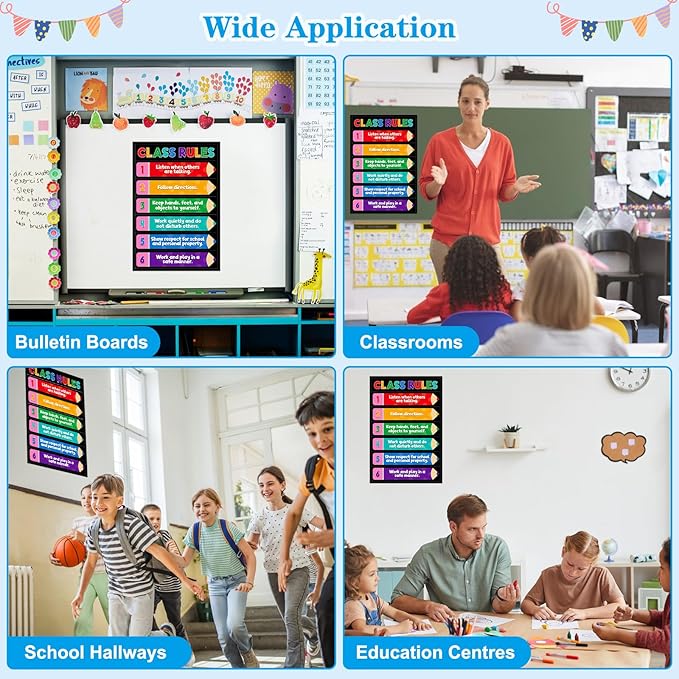 D4DREAM Classroom Rules Poster - 11.2''x16.5'' Colorful Classroom Educational Poster Teacher Must Haves for Classrooms Elementary Preschool Kindergarten Decorations Back to School Teacher Supplies