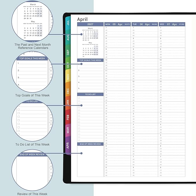 Appointment Book & Planner 2026-2027 - Daily Hourly Planner 2026-2027, 8.5" x 11", Jul 2026 - Jun 2027, Weekly Appointment Book 26-27, Planners with Colorful Tabs, Leather Cover, 15-Minute Interval - Black