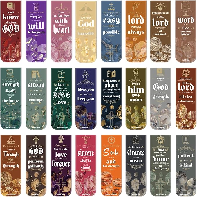 48 Pcs Bible Verses Magnetic Bookmarks, 24 Styles Christian Magnet Book Markers Motivational Encouraging Magnetic Page Clip Stocking Stuffers Christmas Gifts for Women Men School Office Supplies