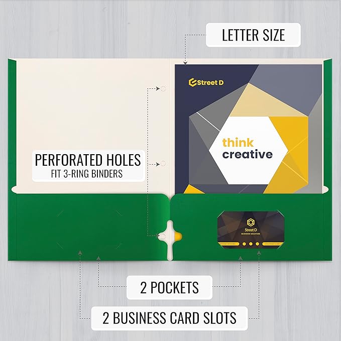 Better Office Products Two Pocket Portfolio Folders, 50-Pack, Green, Letter Size Paper Folders, 50 Pieces, Green, Paper folders with Pockets