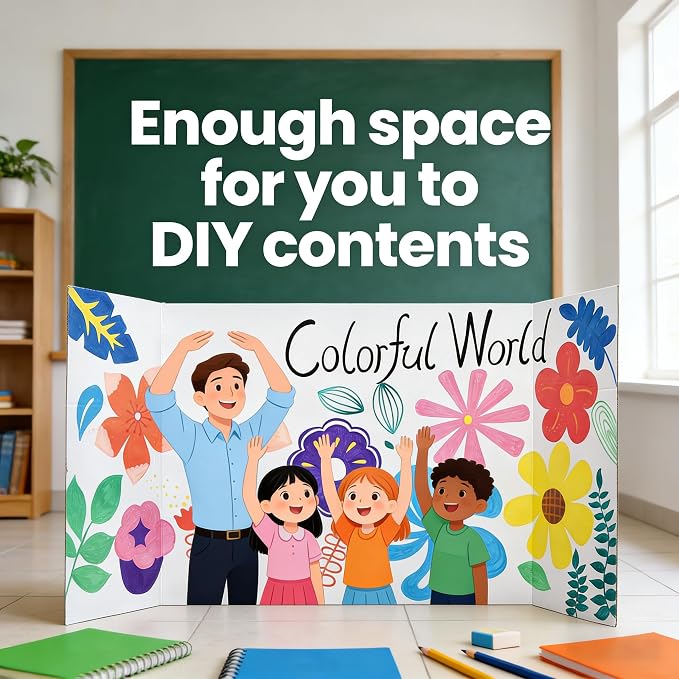 6 Pack Trifold Display Board (24" x16"), White Corrugated Poster Board for School Projects, Science Fairs, Presentations