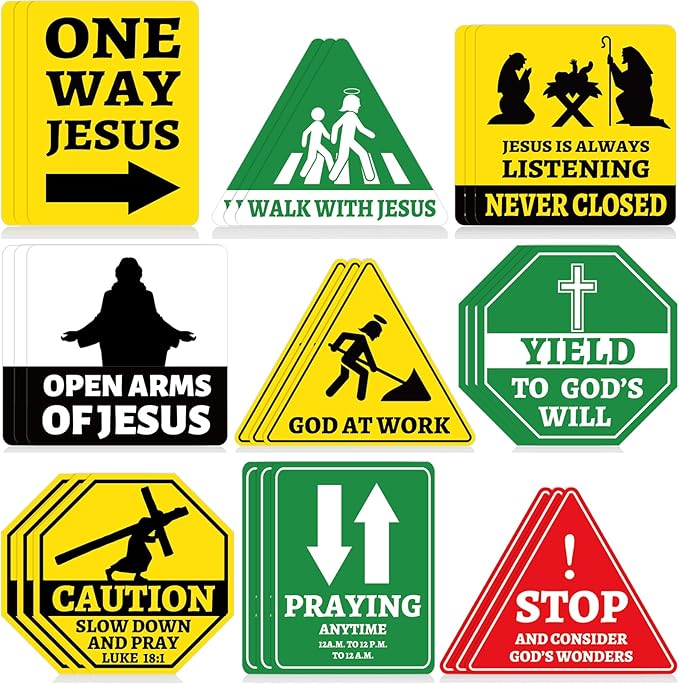 27PCS Religious Cutouts Jesus VBS Construction Traffic Road Sign for Jesus Birthday Classroom Bulletin Board Decors Sunday School God Construction Theme Bible Wall Bulletin Signs Classroom Supplies