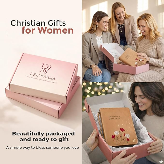 Bible Covers for Women – Durable PU Leather Bible Case with Thumb Page Holder & Shoulder Strap – Christian Gifts for Women and Elegant Leather Book Cover for Church & Study