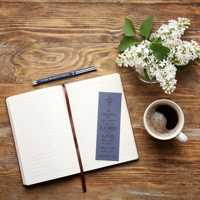 Fuyoooo 4 Pcs Christian Gifts for Men Father's Day Pastor Appreciation Gifts Vintage Leather Hardcover Notebook 1 Timothy 6:11 Religious Bible Verse Pen Joshua 1:9 Bookmark & Box(Lion,Blue)