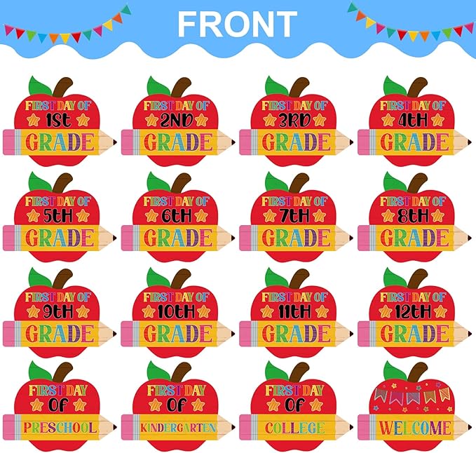 WaaHome First Day of School Chalkboard Sign - 8''x10'' First and Last Day of Preschool Kindergarten 1st Grade Sign Back to School Photo Prop Signs 15 Grades Supplies for Kids Girls Boys, Reusable