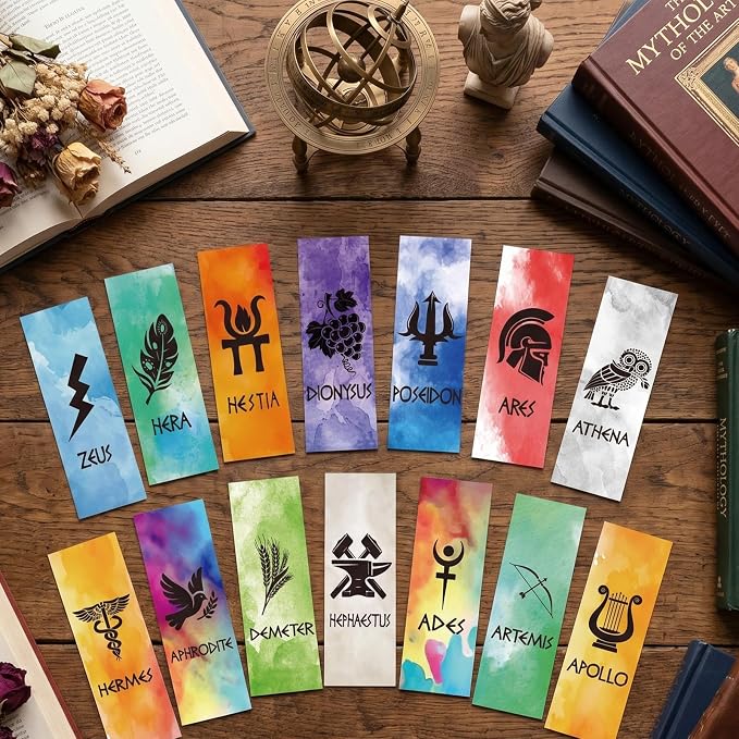 Wxiben Greek Mythology Bookmarks Gifts - 70 Pcs Olympians Gods Bookmarks Paper The Gods of Ancient Greece Book Marks Page Marker Clip for Book Lovers Students Teacher Reading Bookish Party Favor