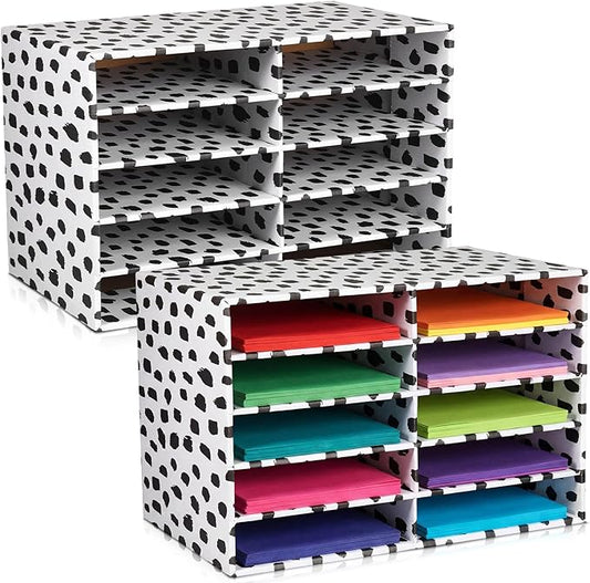 Dispowreath 2 Pack 10 Slots Construction Paper Storage, Classroom Mailboxes, Back to School Literature Cardboard Paper Organizer for Teacher, Office, 19.7 x 12.4 x 11.8 Inches(White,Spot)