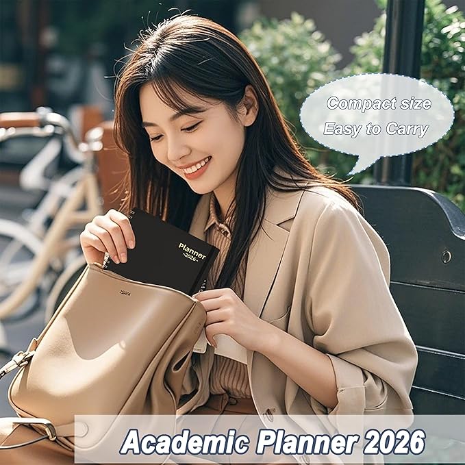 2026 Daily Planner, Jan.2026-Dec.2026, 6.2" x 8.4", 2026 Planner Weekly and Monthly, Calendar Planner 2026 with Tabs & Pocket, 100GSM Thick Paper, Black