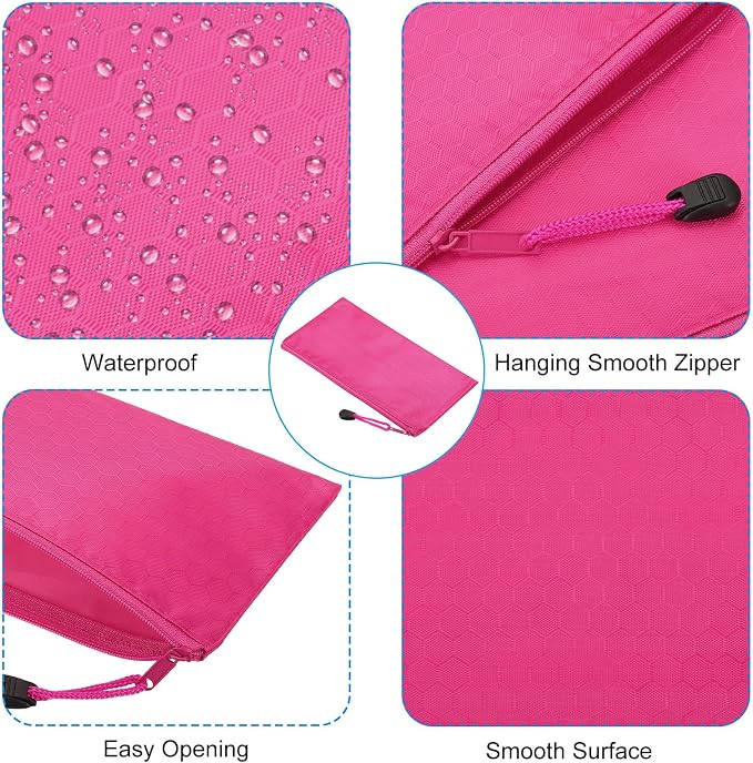 PATIKIL Waterproof Zipper File Bags, 3 Pack A6 Document Holders Pencil Pouch for Office, Rose Red