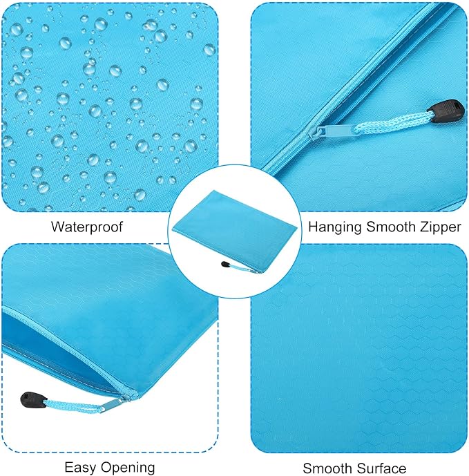 PATIKIL Waterproof Zipper File Bags, 3 Pack A5 Document Holders Pencil Pouch for Office, Light Blue