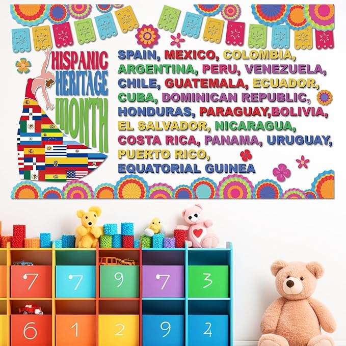 gisgfim Hispanic Heritage Month Bulletin Board Decorations Set Spanish English Classroom Latin American Cutouts National Hispanic Heritage Month Bulletin Board Decor for School Home Chalkboard Wall