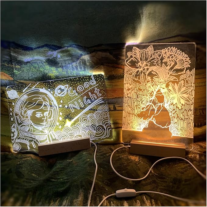 Led Note Board with Colors, 11.8 * 7.87" Acrylic Dry Erase boardX2，magicboard Where Creativity Lights up, Planning Life, Show Personal Creative Ideas of The led Drawing Board (2 Pack White+Orange)