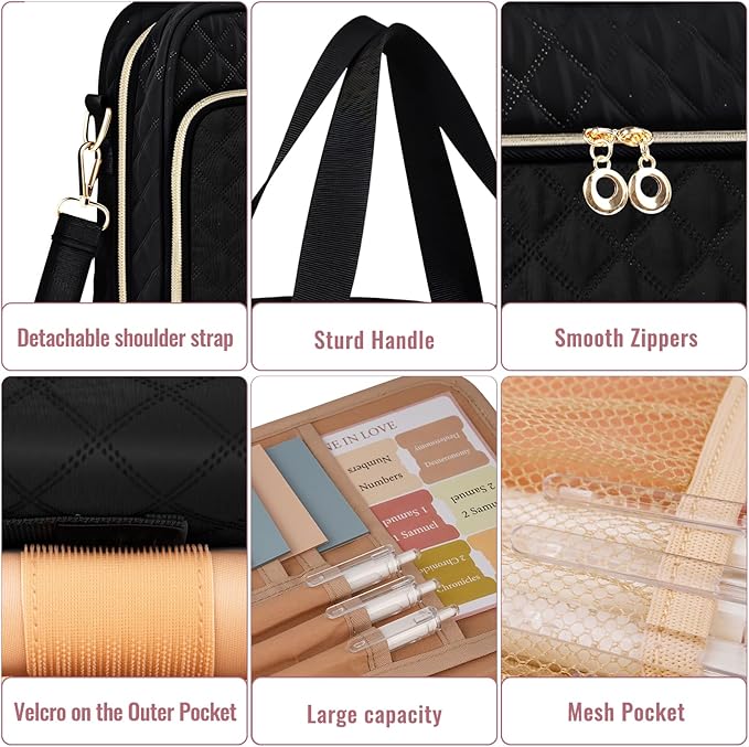 Bible Cover Case for Women, with Book Carrying Case Bible Study Supplies Kit 12 Highlighters & 75 Tabs,Large Bible Bag,Bible Case Shoulder Strap,Sticky Notes, Bookmarks,Mothers Day Christian Gifts