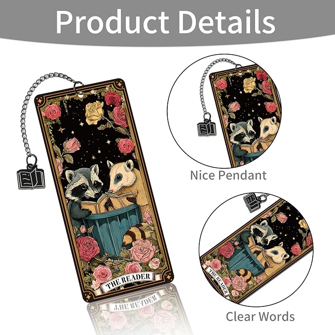 Cute Raccoon Metal Bookmark Gifts, Raccoon Floral Printed Book Mark Clips with Gift Bag, Cute Animal Bookmarks for Book Lovers Reading Girls Women Kids School Office Supplies