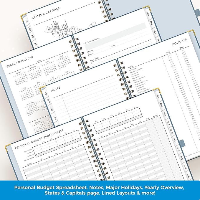 Blue Sky 2025-2026 Weekly and Monthly Academic Year Planner Calendar, July 2025 - June 2026, 5" x 8", Faux Leather Cover, Wirebound, Storage Pocket, Laminated Tabs, Blue Haze
