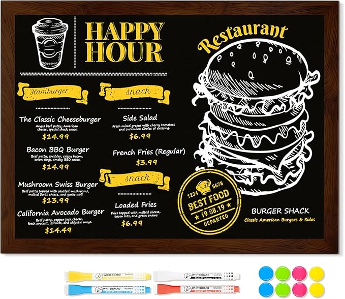 DOLLAR BOSS Magnetic Chalkboard for Wall, 24" x 18" Rustic Brown Framed Chalk Memo Board Menu Sign Display for Home, Kitchen, Office, Classroom with 4 Markers, 8 Magnets