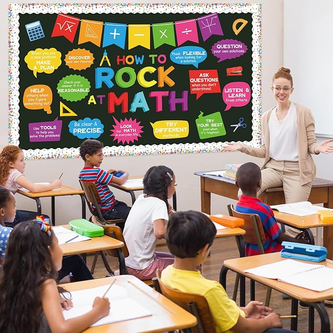 party greeting How to Rock at Math Bulletin Board Set Maths Classroom Decoration Mathematics Paper Cutouts Math Bulletin Board Border for School Educational Wall Decor Teacher Back to School Supplies