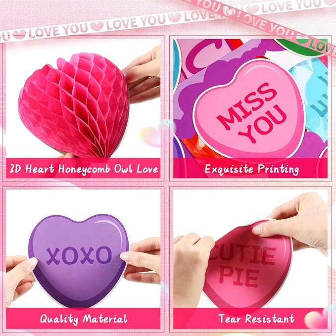 Pasimy Christian Valentine Bulletin Board Decorations God's Conversation Hearts Valentine's Day Classroom Decor 3D Heart Honeycomb Cutouts Sweet Borders for Church Office Wall Window Party Supplies
