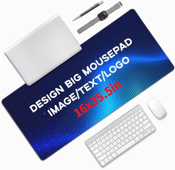 Custom 16" X 35.5" Playmat with Photo Logo Text, Personalized Big Mouse Pad, Mouse Pad Custom for Desk, Gift for Men Dad Boyfriend Husband on Birthday Christmas Anniverary