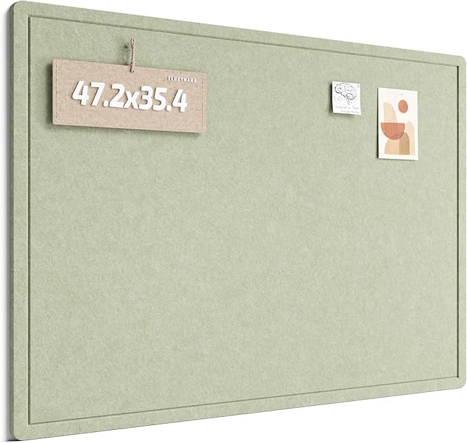 Fluxynara Bulletin Board,47.2" × 35.4" Cork Board Alternative with 24 Safe Removable Adhesive Tabs, Foldable Felt Pin Board for Home Office, Classroom, Bedroom,Entryway for Walls—Sage