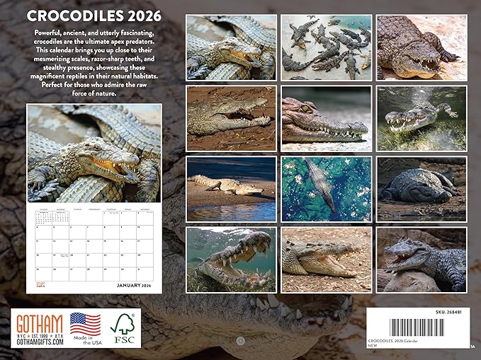 Crocodile Calendar 2026 Monthly Wall Calender 12 Month Crocodiles Gifts For Croc Lovers | American Made In The USA