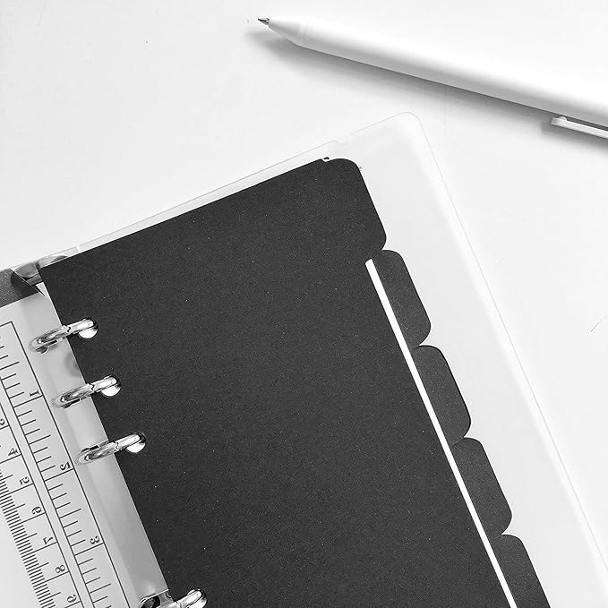 Index Tabs for A5/A6 6-Holes Cover Round Ring View Binder File Folder Loose Leaf Sheet Protectors Binder Cover Protector (Divider Horizontal Black Paper, A6/17cm*10cm/6 Inch)