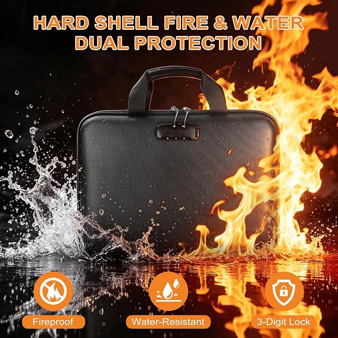 Fireproof Document organizer with Lock, 13 Pocket Accordion File Folder,Portable Office Home Travel Safe Briefcase for Letter A4 Files and More with Handle