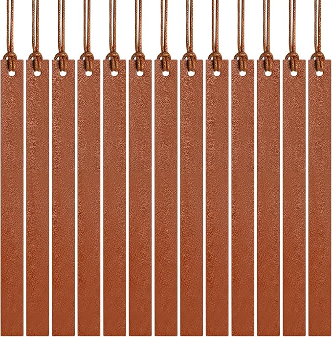 Kosiz 12 Pcs Leather Bookmarks Colorful Engravable Blank Leather Bookmarks Back to School Gifts for Men Women Teachers Students Book Lovers Reading Supplies(Brown)