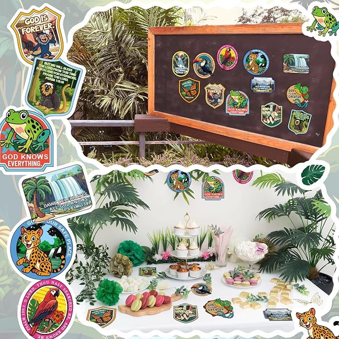 60 Pcs Rainforest Falls Cutouts Bulk 2026 VBS Vacation Bible School Animals Die Cuts Paper Religious VBS Bulletin Board Decorations for Sunday School Craft Projects Wall Decor Party Supplies