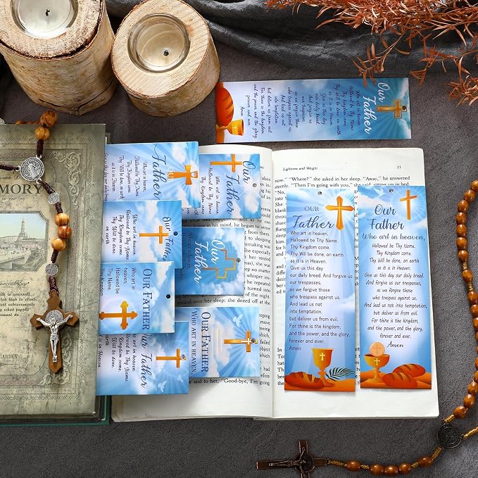 PerKoop 60 Pcs Lord's Prayer Bookmarks Bulk Religious Christian Bookmarks Bible Verse Scripture Reading Book Marks Prayer Gospel Tracts Inspirational Church Supplies for Women Men Office