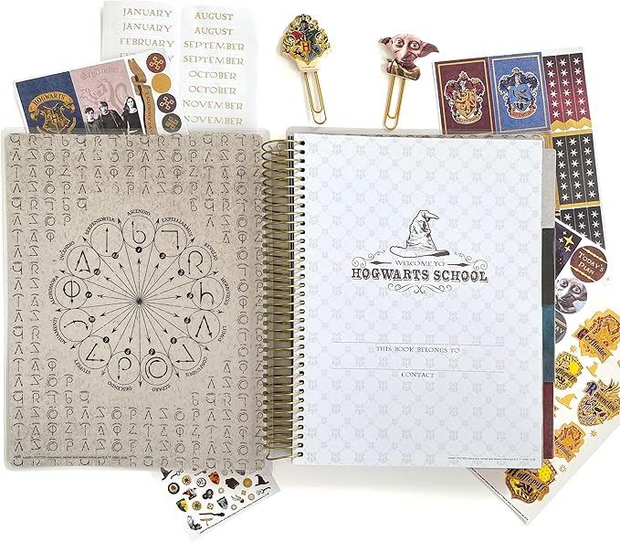 Paper House Productions Harry Potter Hogwarts Crest 12 Month Undated Planner Set with Month and Event Flag Stickers and More!