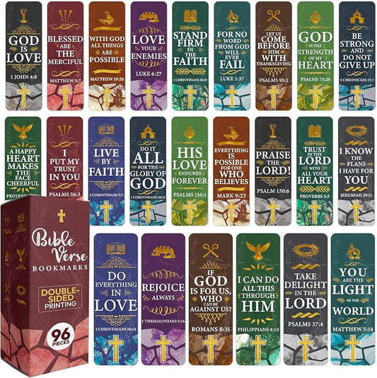 96 Bible Bookmarks with Bible Verses – Multiple Designs – Inspirational Christian Bookmarks for Women & Men – Bible Book Markers for Classroom, Bible Study, Church Supplies