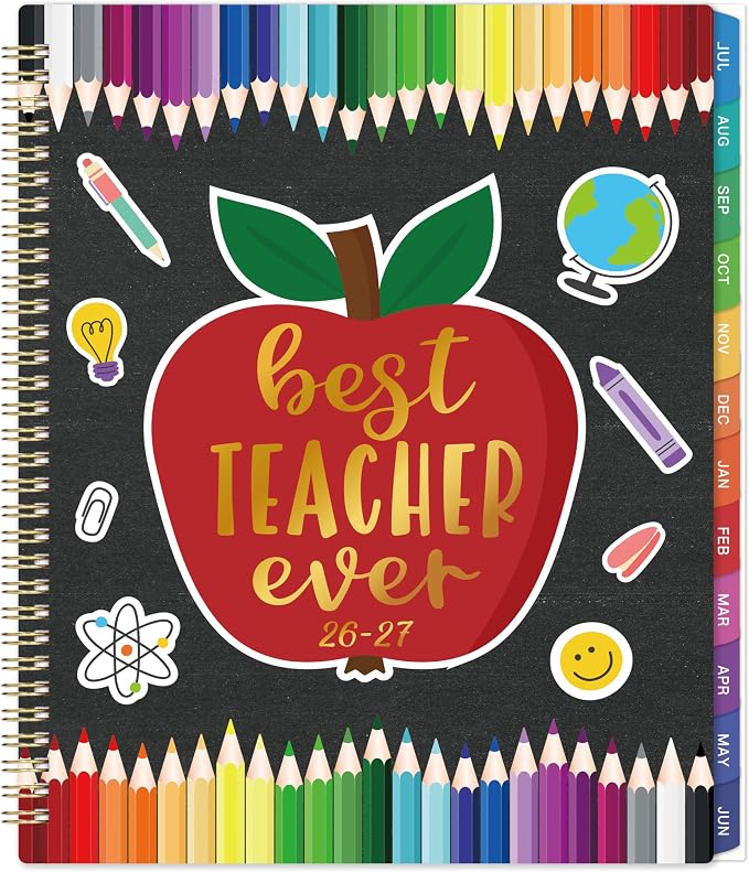 Teacher Planner 2026-2027 for Teacher School - Academic Year Weekly & Monthly Lesson Plan Book, Grade Tracker, Schedule, Spiral Bound, Colorful Tabs, Inner Pocket - Multicolor 8.5 x 11 inch