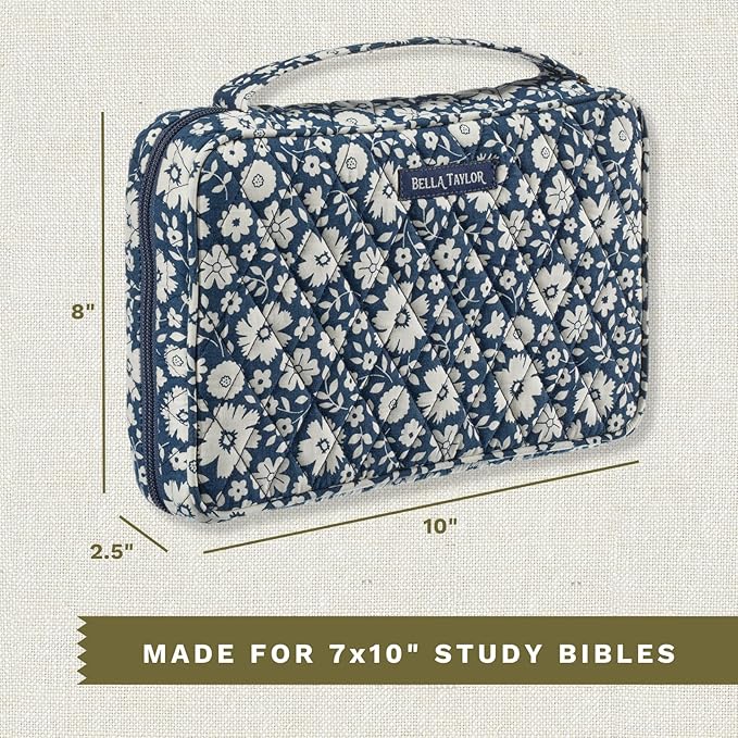 Bella Taylor Quilted Bible Cover for Women - Large Study Bible Case - Bicolor Floral Navy