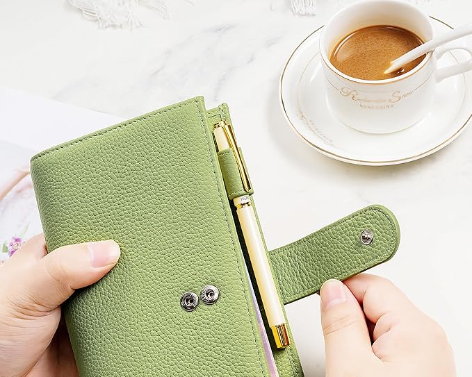 Genuine Leather Cover for Hobonichi Weeks/Weeks Mega with Pen Loop, Card Slots, Back Pocket, and Bookmarks (Green)