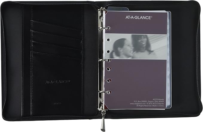 "AT-A-GLANCE Day Runner Windsor QuickView Slim Profile Starter Set, Undated, 3 Rings, Size 4, 5-1/2 x 8-1/2"", Black or Brown, Color Will Vary (101-0286) "