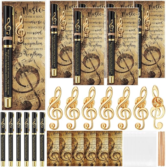 Sayglossy 6 Sets Music Themed Appreciation Gifts Bulk End of Year Gifts for Students Inspirational Musical Pens Pins and Bookmarks Music Party Favors for Musicians Band Choir Concert Teachers