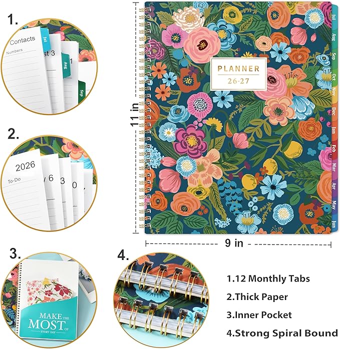 2026-2027 Planner - Planner Weekly and Monthly, Jul. 2026 - Jun. 2027, Calendar Planners 2026-2027, 9" x 11", Premium Paper, Twin-wire Binding