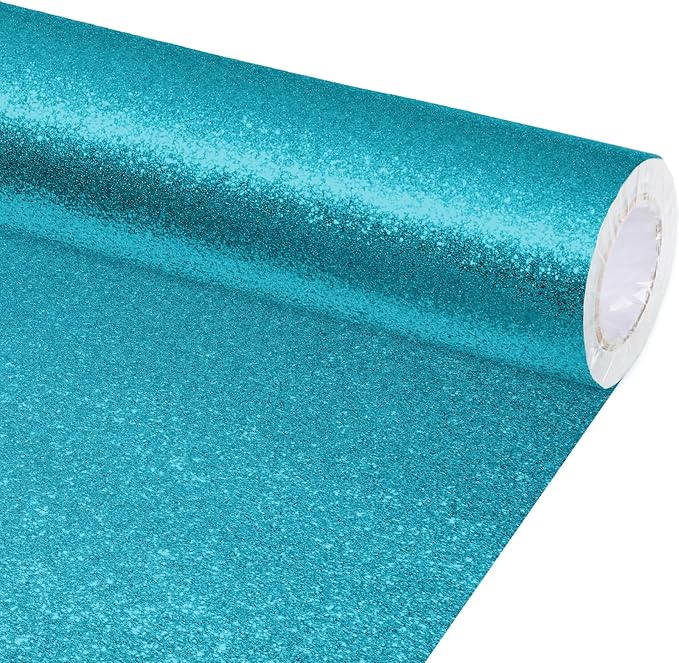 gisgfim 16" x20ft Glitter Bulletin Board Paper Roll Sparkle Color Bulletin Board Background Poster Paper Non Fading Gift Wrapping DIY Art Crafts for Office Classroom Decoration, Light Turquoise